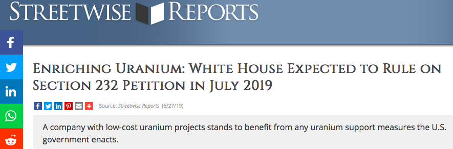 Enriching Uranium: White House Expected to Rule on Section 232 Petition in July 2019